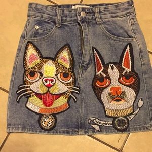 Yan Tide blue Jean skirt with cats.